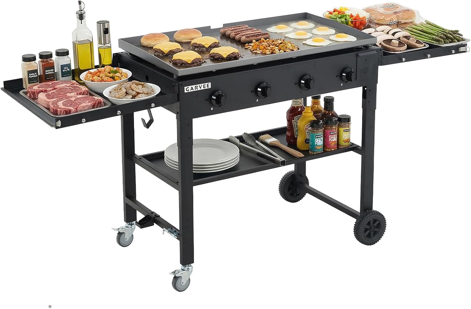 Camping Cooking Flat Top - タクレーキ 36インチ フラットトップグリル、4つのバーナーを備えたプロパンガス式グリル、60,000BTUの出力、キャンプやバーベキュー、屋外での調理に最適なフラットトップグリル。