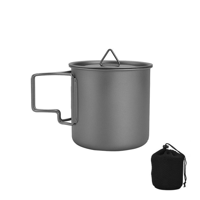 Camping Cooking Organizer - 折りたたみハンドル付きチタン製キャンプマグ 軽量ポータブルアウトドアカップ クッキングセット ハイキング旅行用調理器具