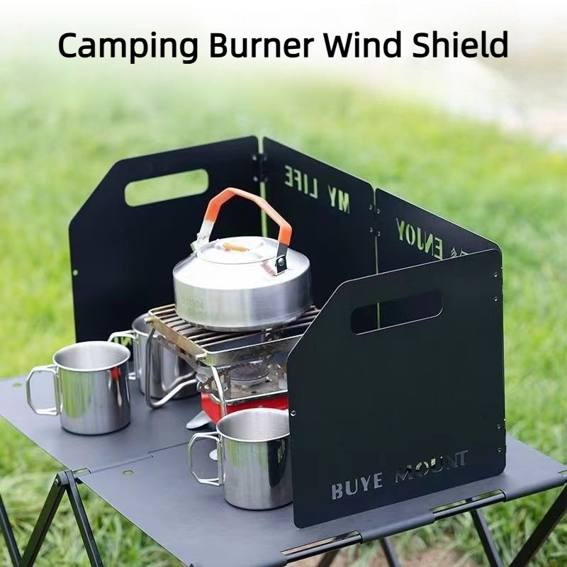 Camping Hiking Cooking - キャンプ用ストーブ風防 4つ折り風よけ ポータブル折りたたみ式ストーブガード アウトドア調理用 高耐久性炭素鋼製風防
