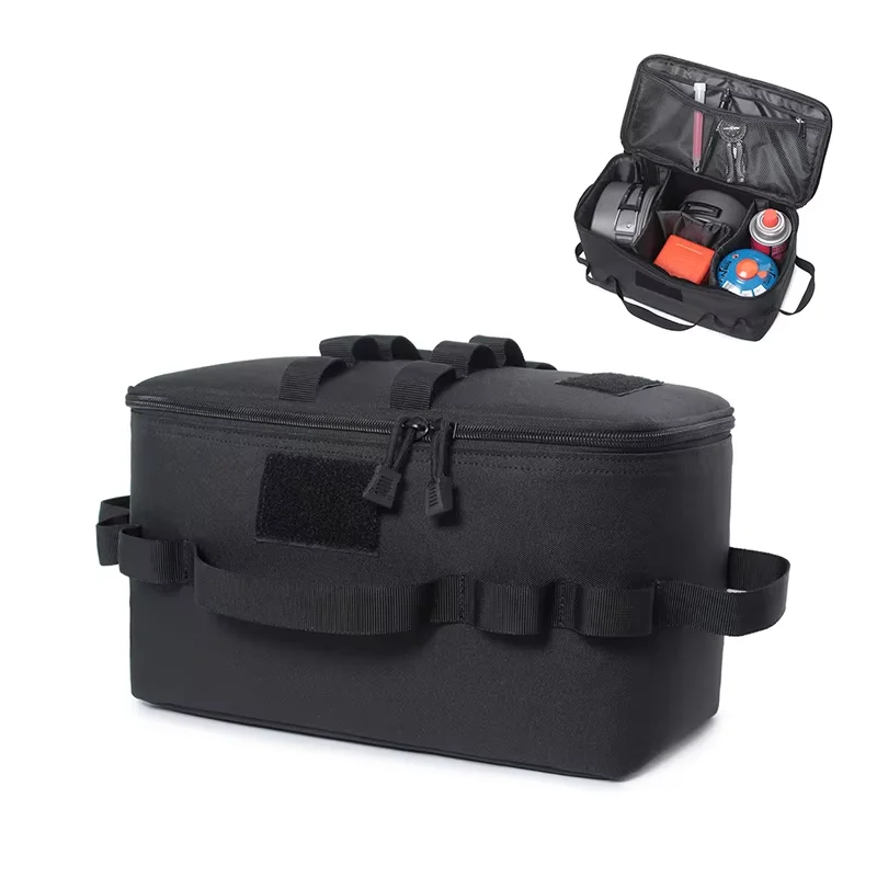 Camping Cooking Organizer - 屋外キャンプ用ガスボンベ収納バッグ、大容量、ペグや工具を収納可能、ピクニック用調理器具セットバッグ。