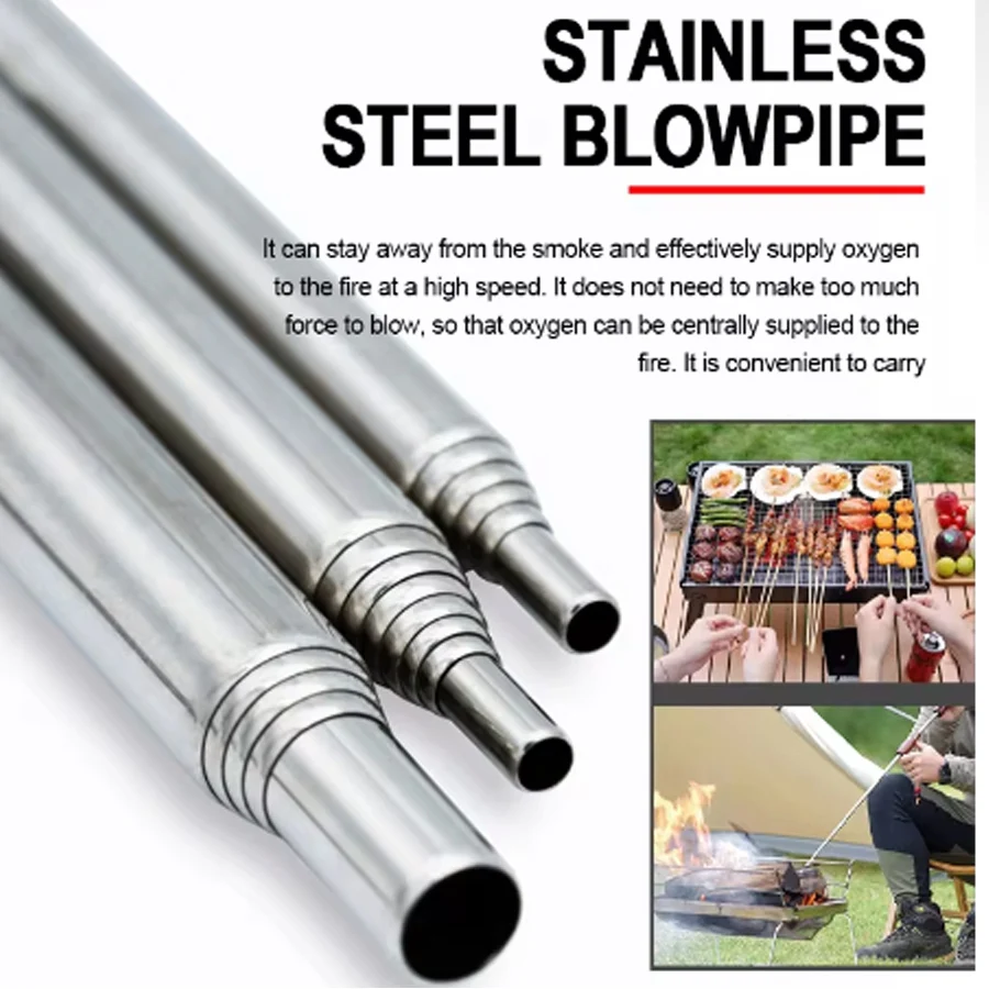 Camping Hiking Cooking - ステンレス製ブローパイプ ポケットベローズ 折りたたみ式エアブロースティック キャンプファイヤー用火起こしツール アウトドア ブッシュクラフト