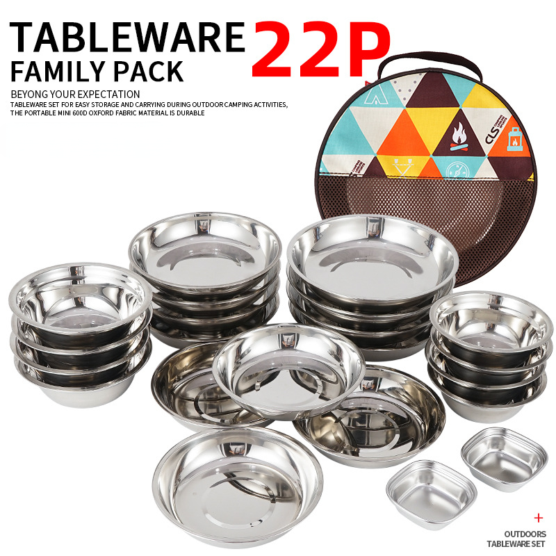 Camping Cooking Dining Set - 新しいキャンプ用調理器具ポータブルダイニングプレートセット22点セット、アウトドアキャンプ食器、セルフドライビングBBQプレート、家庭用スープポット、ボウル、プレートセット