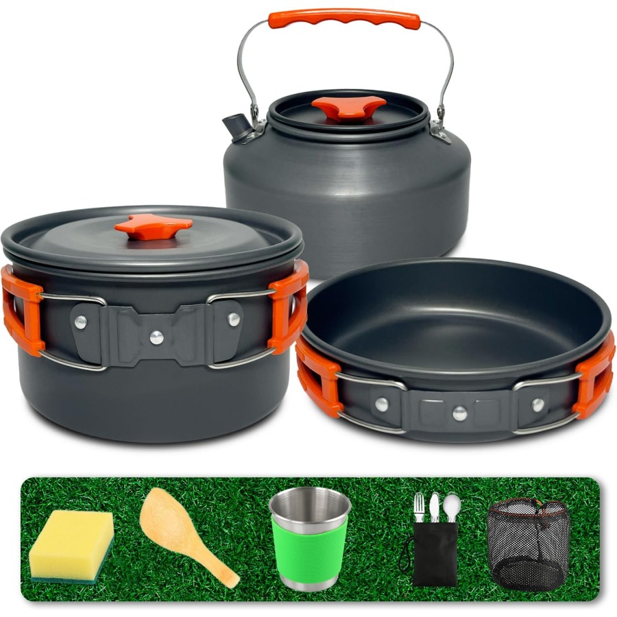 キャンプ用調理器具セット：35オンスの焦げ付き防止加工鍋＋5 - Camping Hiking Cooking のレビューと価格