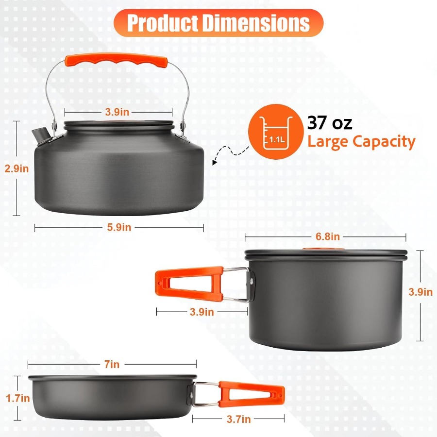 キャンプ用調理器具セット：35オンスの焦げ付き防止加工鍋＋5 - Camping Hiking Cooking のレビューと価格