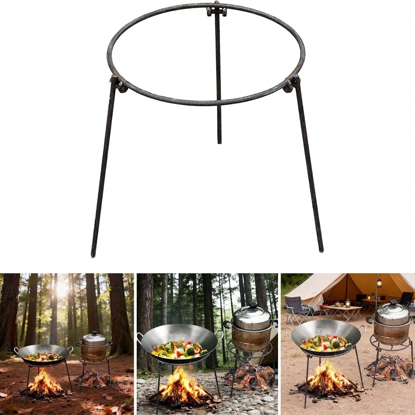 ポータブルアウトドアキャンプ三脚、調整可能な脚付き、取り外し - Camping Hiking Cooking のレビューと価格